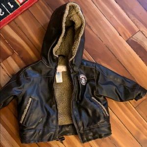 Adorable brown faux leather bomber jacket